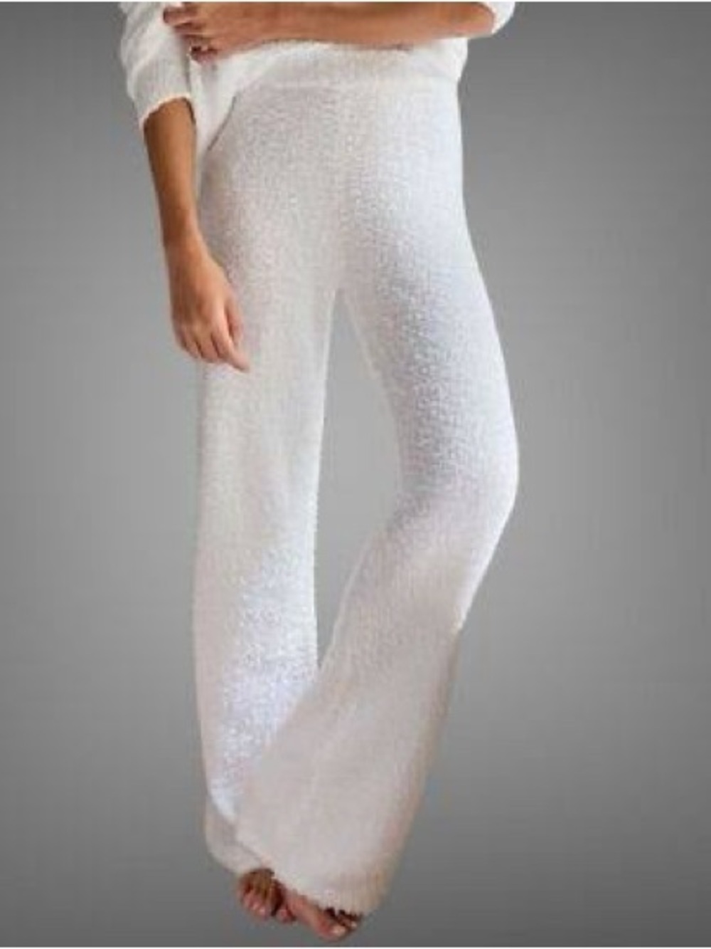 Babaton Cozy White Knit Wide-Leg Lounge Pants